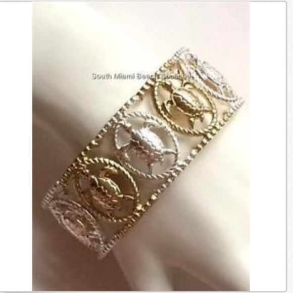 Silver Gold Sea Life Turtle Charm Bracelet Stretch - Picture 5 of 8